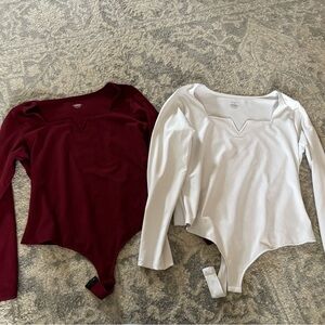 Long Sleeve Bodysuit Set in Burgundy and White